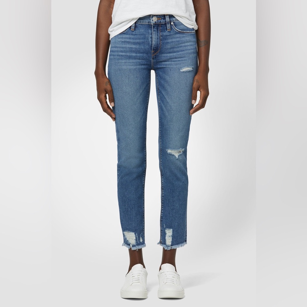 Hudson Nico Mid-Rise Straight Crop Jean In Seaglass Distressed Size 30 NWT